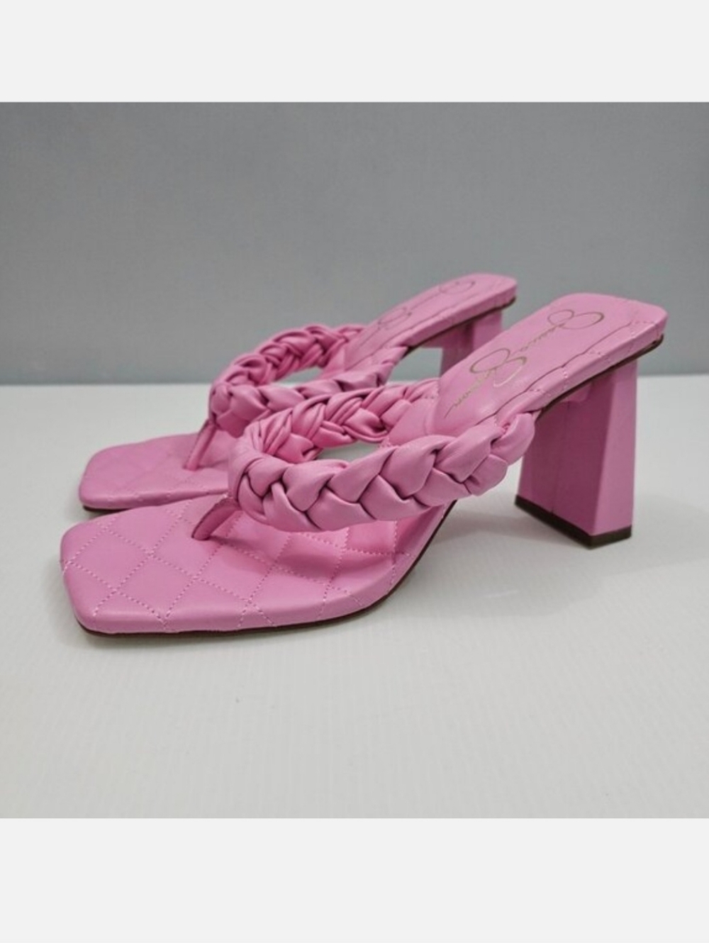 Jessica Simpson Zaliye Block Heel Sandal Womens 9 Pink Braided Slide Chunky NEW